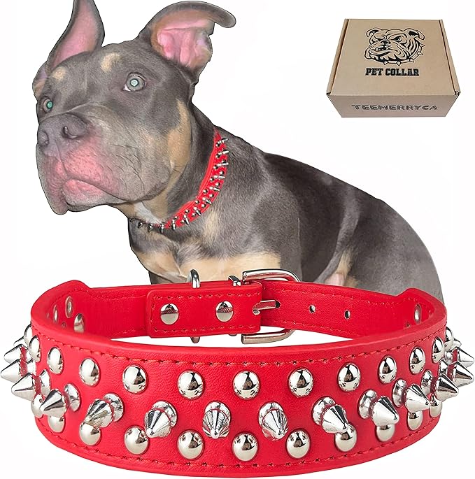 TEEMERRYCA Adjustable Microfiber Leather Spiked Studded Dog Collars by TEEMERRYCA