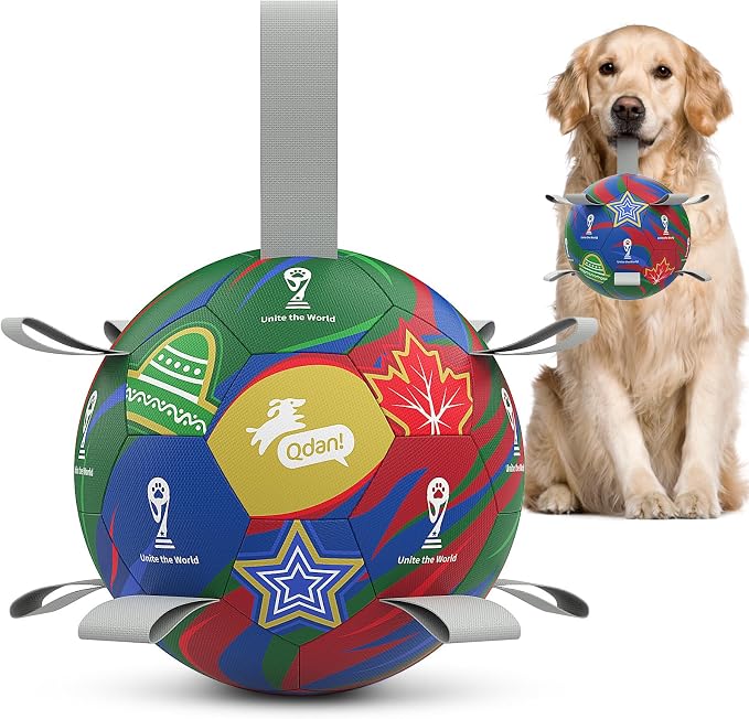 QDAN Dog Soccer Ball with Straps, 7 Inch World Cup Soccer Ball by QDAN
