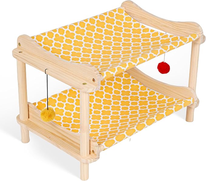 2-Layer Cat Hammock Bed, Breathable Washable Covers, Wooden Pet Furniture - Image 9