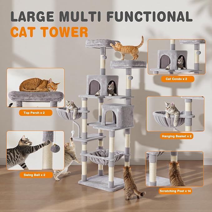 Sweetcrispy 71 inch Cat Tree Tower, Large Multi Level Cat Climbing Tower - Image 2