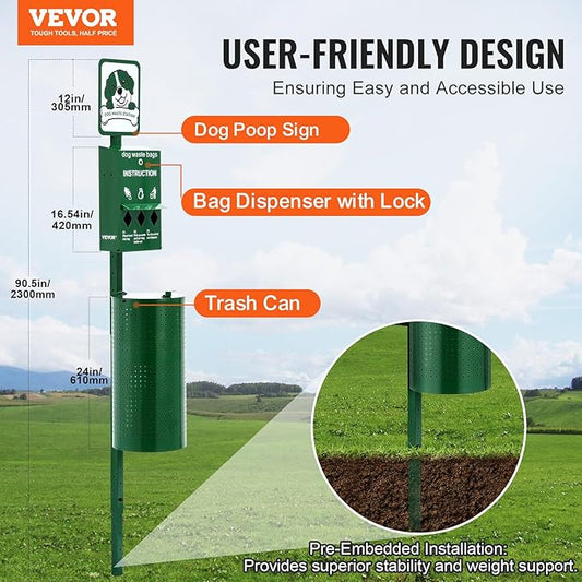 VEVOR Pet Waste Bin, 11.5 Gallon Dog Poop Station - Image 2