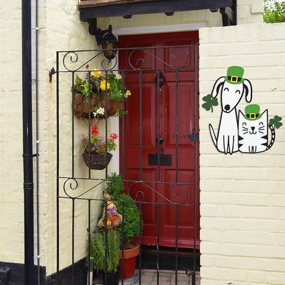 Fiwochic St Patrick's Dogs Cat Decorations Metal Shamrock Wall Art Irish Pet - Image 5