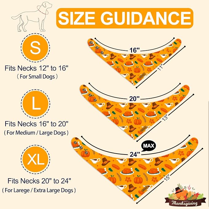 Thanksgiving Dog Bandanas with Snap Button, 2 Pack Adjustable Fall Bandanas - Image 2