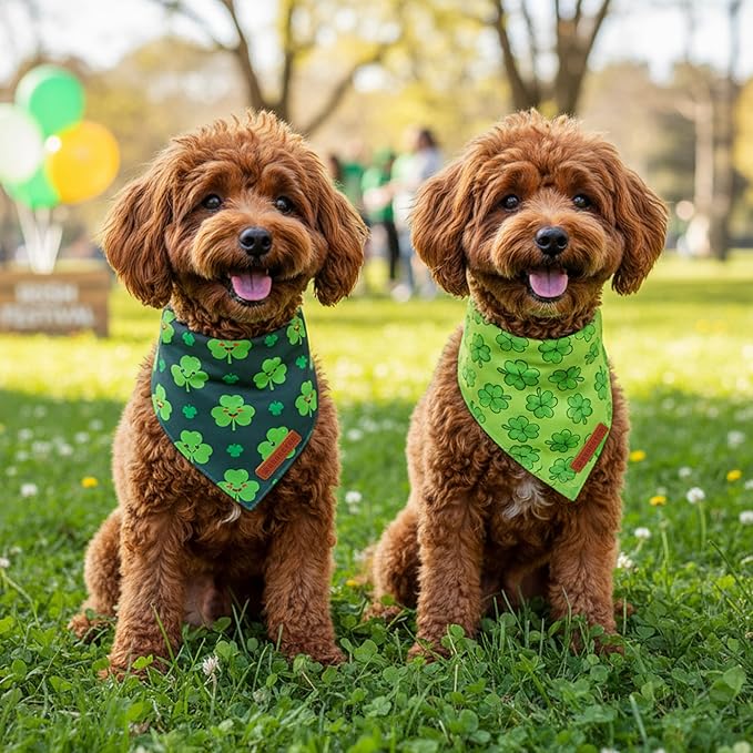 ADOGGYGO St Patrick Dog Bandana 2 Pack, Reversible Shamrock Pet Scarf Bib - Image 2