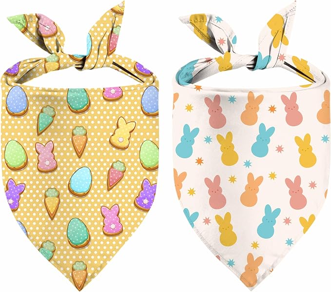 Easter Dog Bandana, 2 Pack Adjustable Holiday Party Pets Rabbit Easter Egg by XGXHZYLC