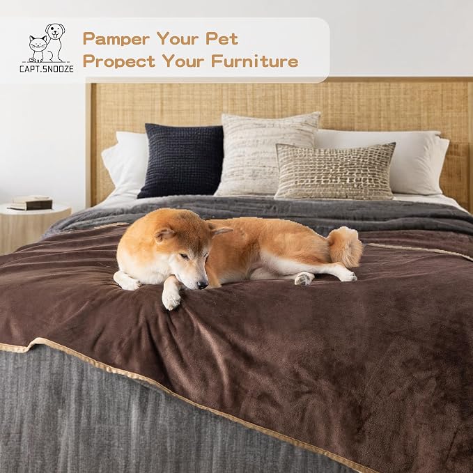 Waterproof Dog Blankets Brown Pet Blanket 60"x80", Soft Fluffy Sofa Car Bed - Image 7