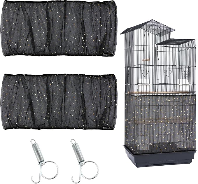 JULMELON 2Pcs Adjustable Bird Cage Seed Catcher Birdcage Nylon Mesh Cover by JULMELON