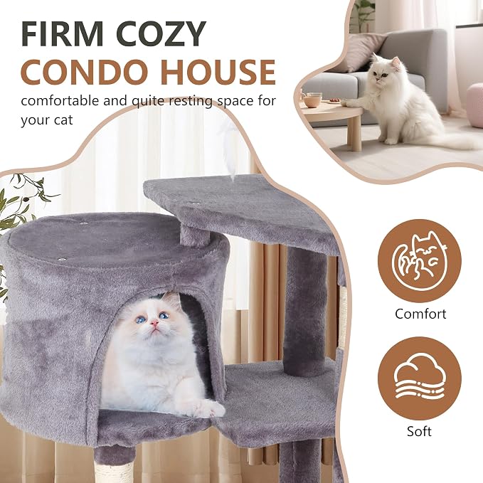 FDW | 36" Cat Tree Tower | Light Gray | Multi-Level Indoor Activity Center - Image 4