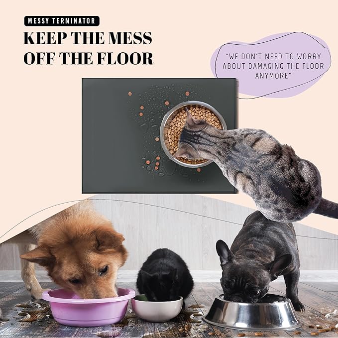 AVERYDAY 100% Waterproof Thicker Silicone Dog Food Mat, 0.63'' Raised Edge Bowl - Image 2