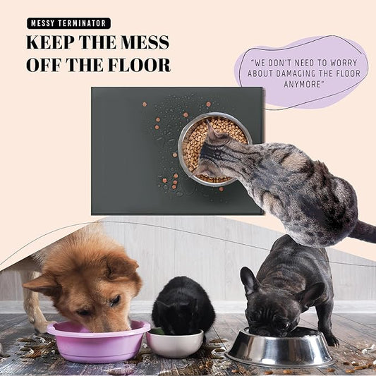 AVERYDAY 100% Waterproof Thicker Silicone Dog Food Mat, 0.63'' Raised Edge Bowl - Image 2