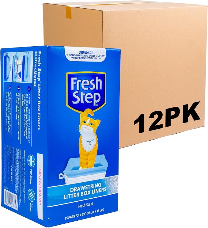 Fresh Step Jumbo Drawstring Cat Litter Box Liners, Scented Heavy Duty Kitty by FreshStep