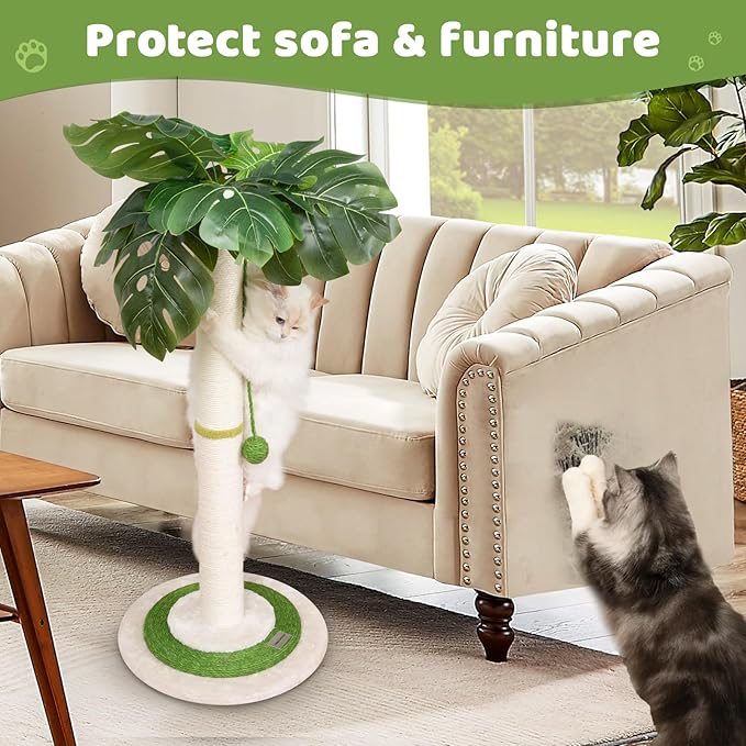 Meowoou Cat Scratching Post for Space-Saving, 35” Tall Modern Monstera 3 Layer - Image 2