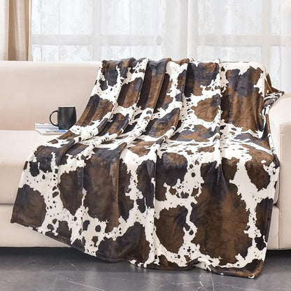 Bnuitland Brown Cow Print Flannel Throw Blanket - Image 4