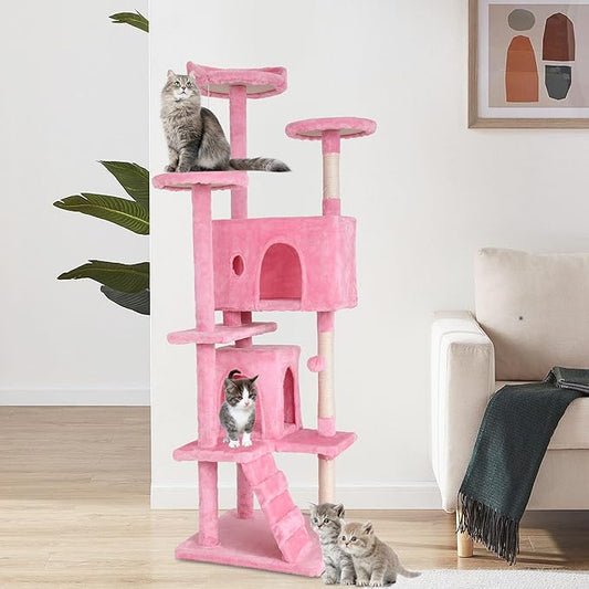 BestPet | 70" Cat Tree Tower | Pink | Sturdy, Hanging Cat Toys, Observation - Image 2