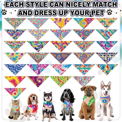 Aliceset 180 Pcs Tie Dye Dog Bandana Bulk Rainbow Bandanas - Image 3