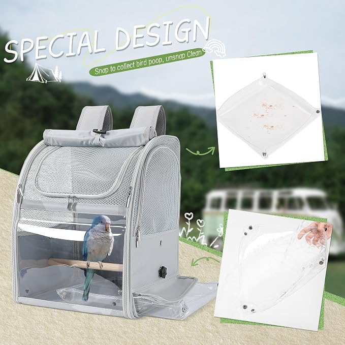 Sanmoncare Bird Backpack Carrier, Water Repellent Fabric Cockatiel Travel Bag - Image 7