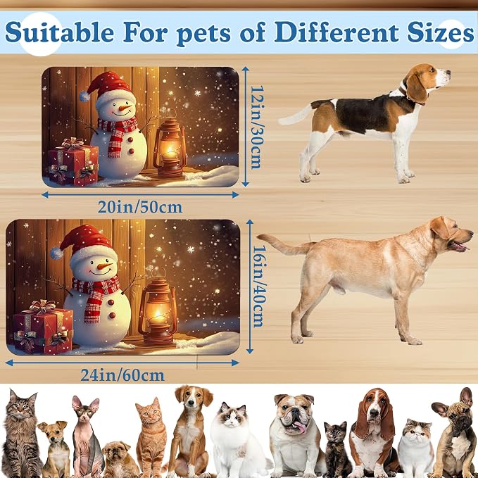 Chirstmas Gifts Dog Cat Food Mat, Cute Snowman Absorbent Waterproof Placemat - Image 2