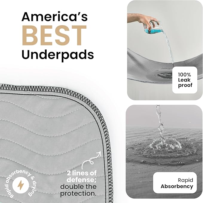 IMPROVIA® Washable Underpads 34" x 52" Pack of 2 Heavy Absorbency Reusable - Image 2