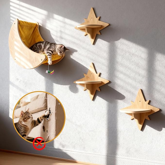 Cat Wall Shelves, Moon and Star Cat Wall Furniture - Image 3