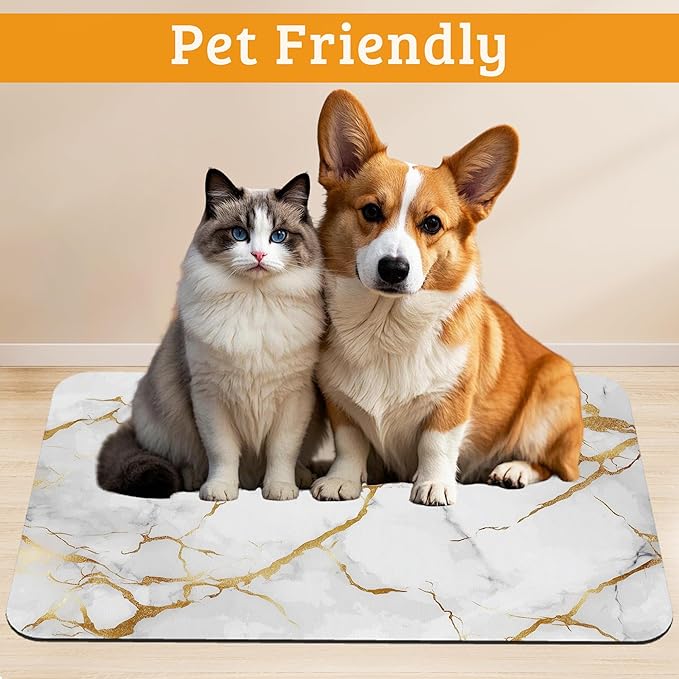 Abstract Marble Dog Food Mat, Quick Dry Dog Placemat Non Slip Rubber Backing - Image 2