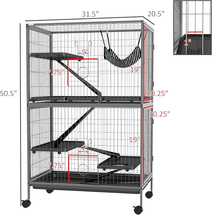 PawHut 50" 5-Tier Small Animal Cage, Ferret Cage, Large Chinchilla Cage - Image 7