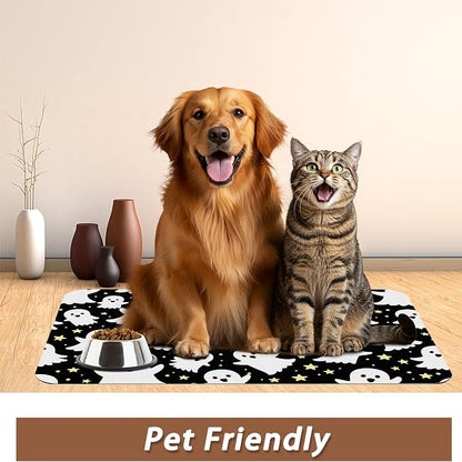 Halloween Pet Feeding Mat, Ghosts Absorbent Quick-Dry Cat Dog Food and Water - Image 6