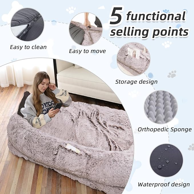 Human Dog Bed, Washable Faux Fur Pet Bed - Image 3