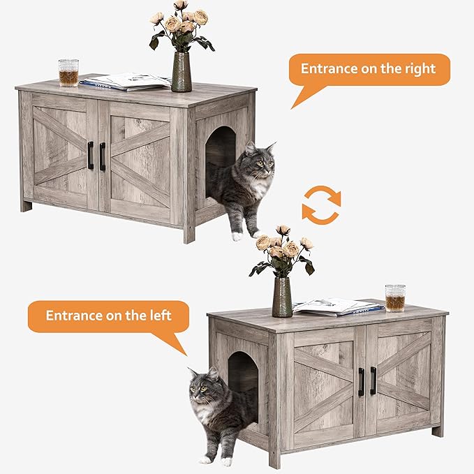 Homhedy Cat Litter Box Enclosure, Wooden Cat Washroom Furniture - Image 8