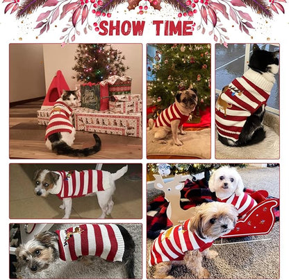 Christmas Dog Sweaters Xmas Pet Outfits Striped Elk Costume Holiday Clothes - Image 5