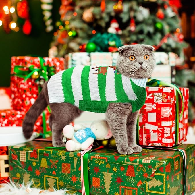 Christmas Dog Sweaters Xmas Pet Outfits Striped Elk Costume Holiday Clothes - Image 7