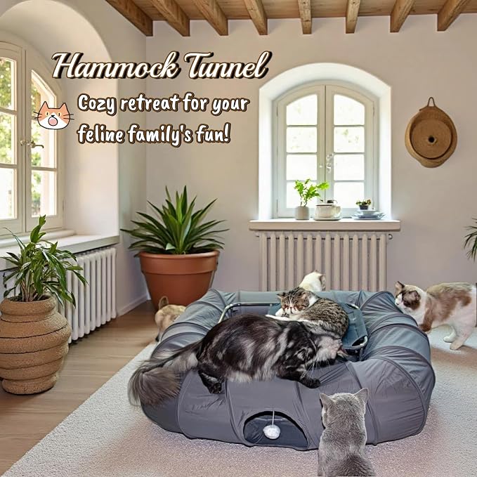 XxingSheep 2-Tier Cat Tunnel & Hammock Bed XXL, 4 Cave Shuttle - Image 2