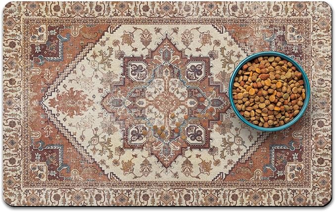 Dog Food Mats for Floors, Absorbent and Quick-Drying Pet Cat Food Mat, by QXWREL