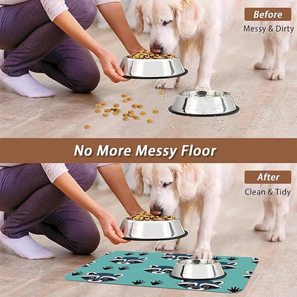 Cute Raccoon Dog Food Mat for Floors, Absorbent Pet Food and Water Bowl Mats - Image 5