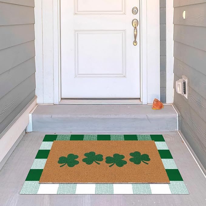 Tinideya 2 Pcs St. Patrick's Day Door Mat Shamrock Welcome Non Slip Green and - Image 5