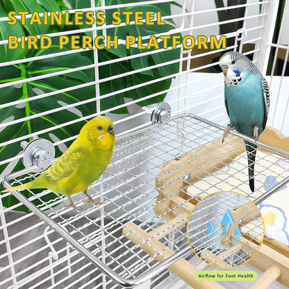 Stainless Steel Bird Perch for Cage, Open-Grid Easy Clean Parrot Perch Stand - Image 3