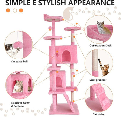 BestPet | 70" Cat Tree Tower | Pink | Sturdy, Hanging Cat Toys, Observation - Image 6