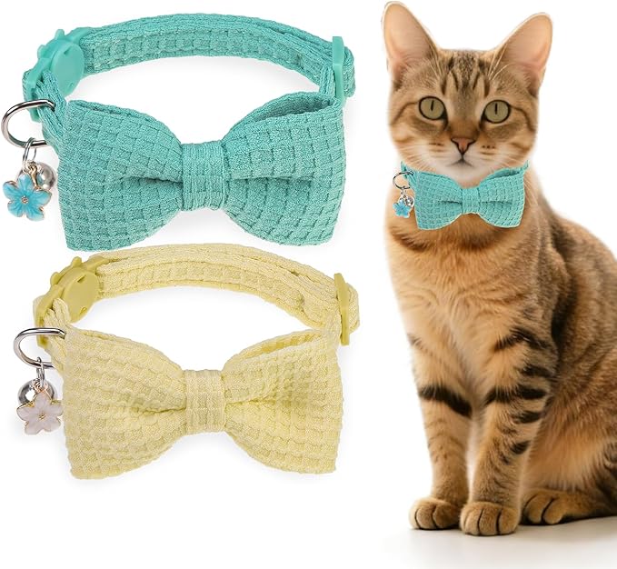 Cat Collar Breakaway with Bells, Soft Cotton Cat Bowtie Collar by DILLYBUD