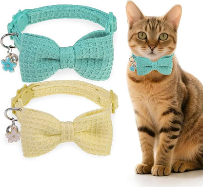 Cat Collar Breakaway with Bells, Soft Cotton Cat Bowtie Collar by DILLYBUD