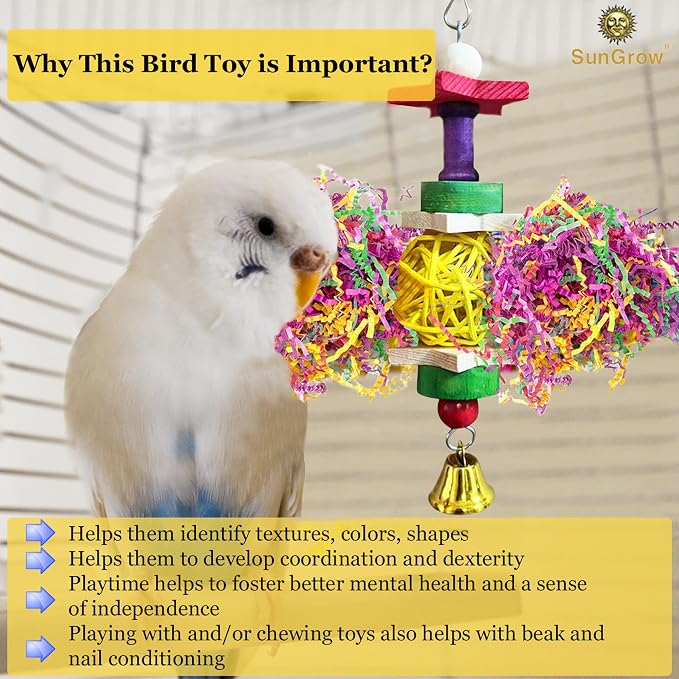 SunGrow Parakeet Toy, Brightly Colored Hanging Toy Made of Rattan, Wood and - Image 3