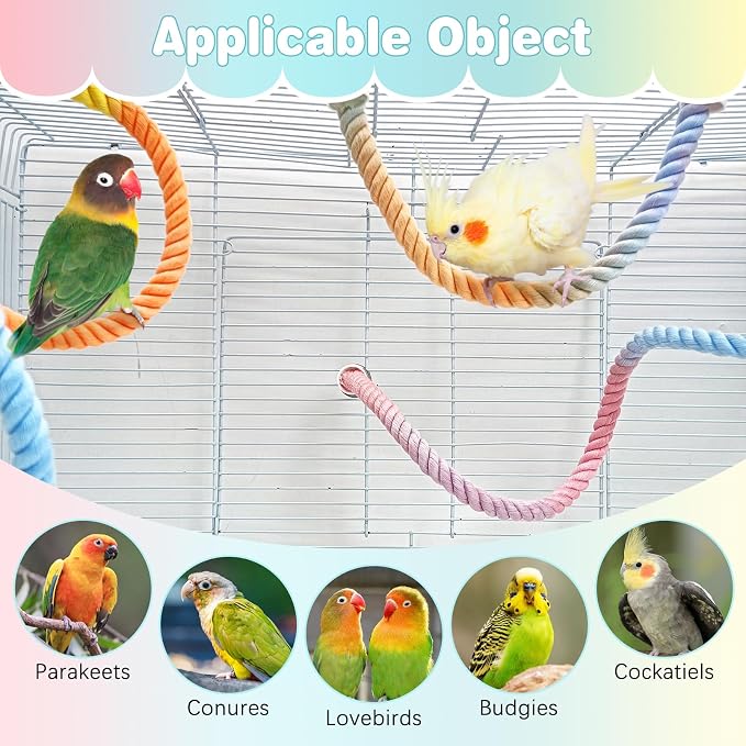 BNOSDM 3 Pcs Rope Perches for Bird Cages Gradient Sunset Color Bendable - Image 7