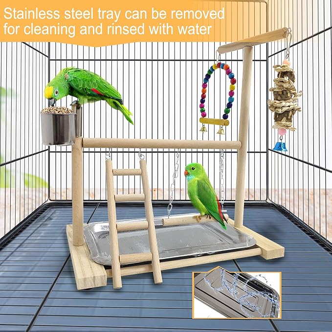 Hamiledyi Bird Playground Parrots Play Stand Natural Wooden Parrot Perch Gym - Image 5