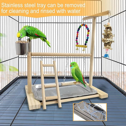 Hamiledyi Bird Playground Parrots Play Stand Natural Wooden Parrot Perch Gym - Image 5