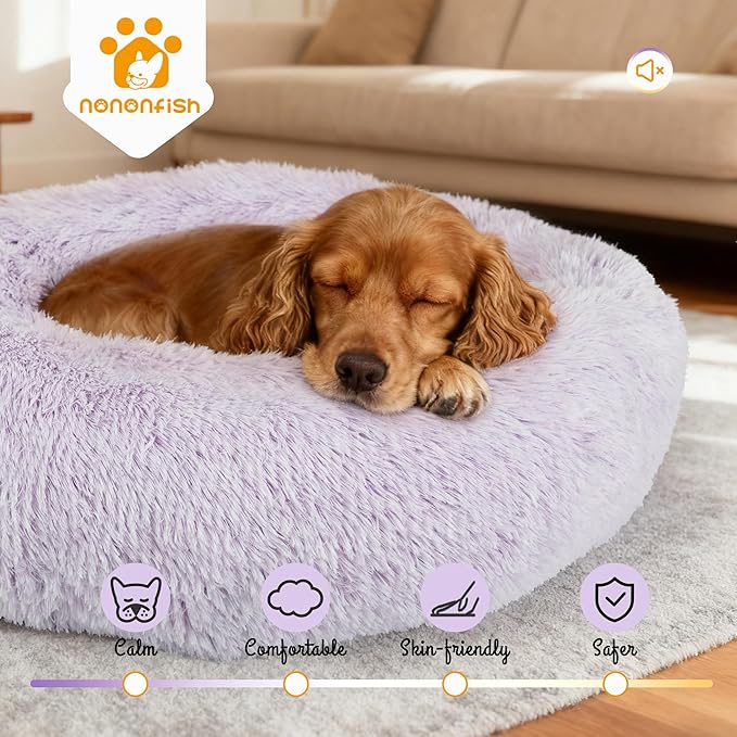 Calming Dog Bed for Medium Dogs Washable Donut 30 inches Anti-Slip Pet Bed - Image 6