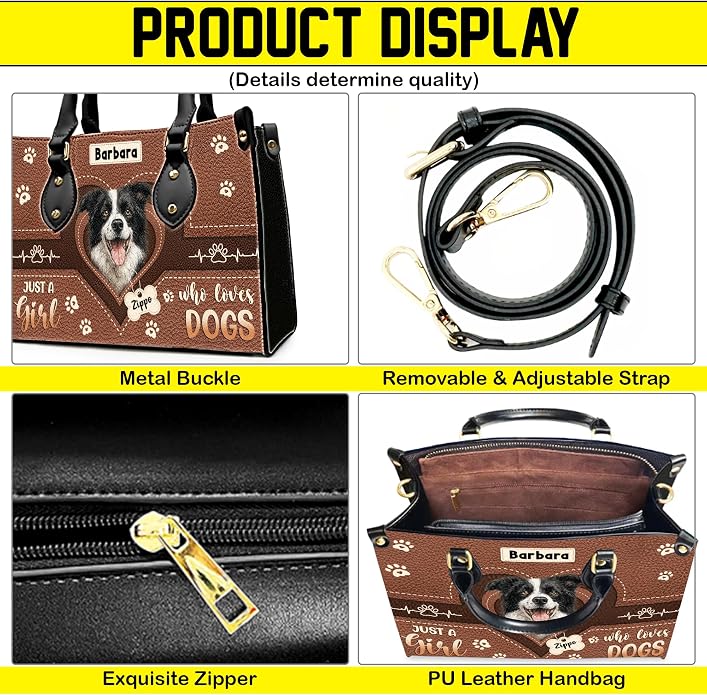 Personalized Pet Mom Leather Handbag – Custom Name Dog Cat Photo Purse - Image 3