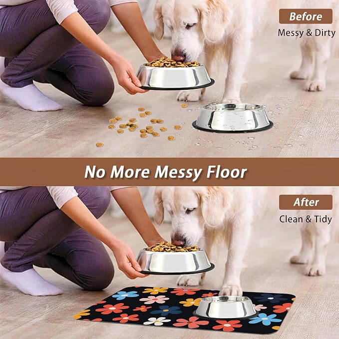 Abstract Groovy Flower Dog Food Mat - Image 5