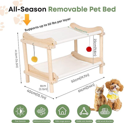 2-Layer Cat Hammock Bed, Breathable Washable Covers, Wooden Pet Furniture - Image 2
