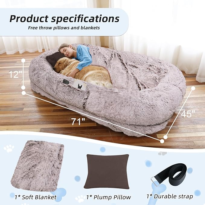 Human Dog Bed, Washable Faux Fur Pet Bed - Image 5