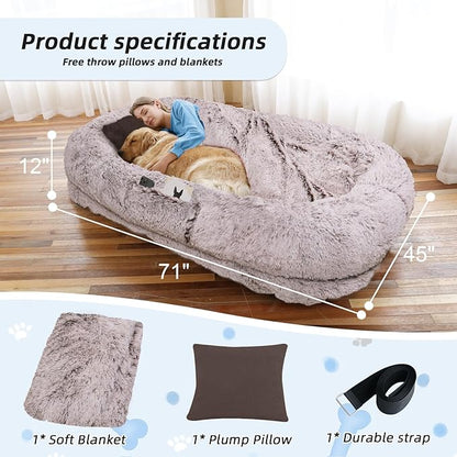 Human Dog Bed, Washable Faux Fur Pet Bed - Image 5