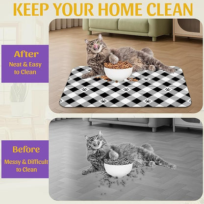 Cat Checked Plaid Dog Cat Food Mat, Absorbent Feeding Mat - Image 4