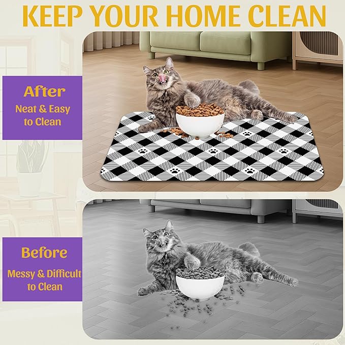 Cat Checked Plaid Dog Cat Food Mat, Absorbent Feeding Mat - Image 4